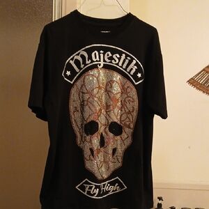 Black Graphic Rhinestone/skull/fly High T-Shirt for men. Sz.M